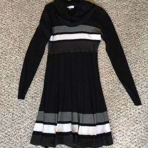 Cowl neck pleated sweater dress